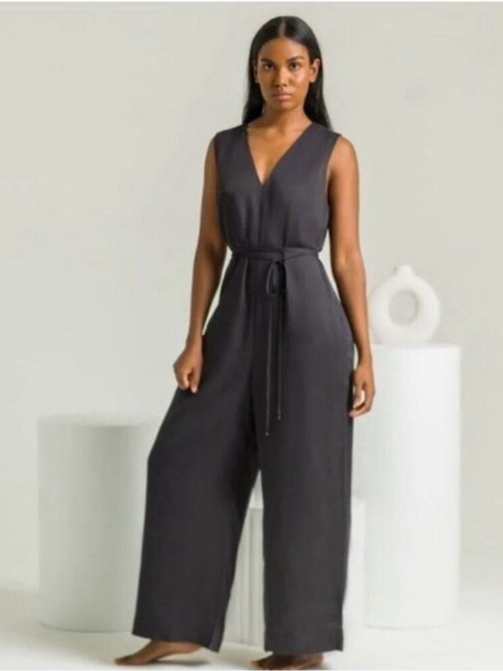 Ettitude sateen jumpsuit in onyx
